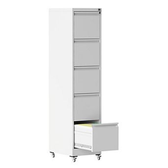 VIYET 5-Drawer Vertical File Cabinet with Lock - Mobile Locking Metal Filing Cabinet on Wheels