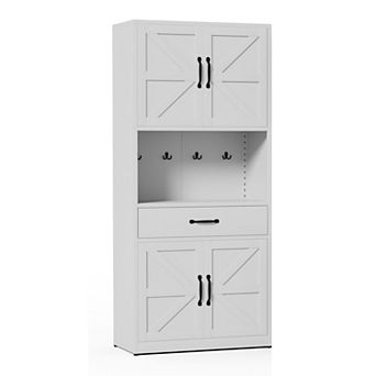 VIYET 71" Tall Steel Kitchen Pantry - Modern Storage Cabinet with Countertop, Drawer & Hooks