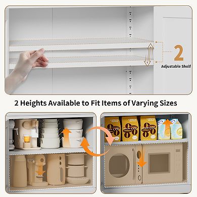 VIYET 71" Tall Steel Kitchen Pantry - Modern Storage Cabinet with Countertop, Drawer & Hooks