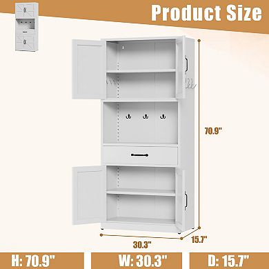 VIYET 71" Tall Steel Kitchen Pantry - Modern Storage Cabinet with Countertop, Drawer & Hooks