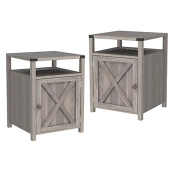 Farmhouse Nightstand with Charging Station, Rustic End Table Besides Table for Bedroom, 2-Pack Set