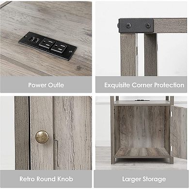 Farmhouse Nightstand with Charging Station, Rustic End Table Besides Table for Bedroom, 2-Pack Set