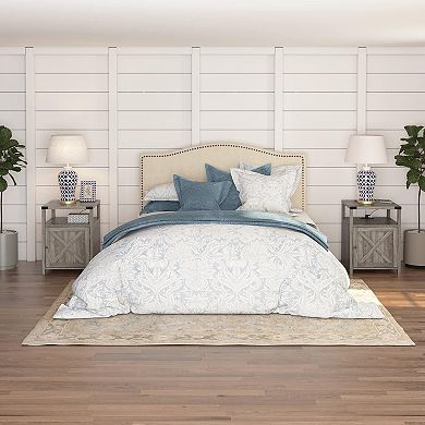 Farmhouse Nightstand with Charging Station, Rustic End Table Besides Table for Bedroom, 2-Pack Set