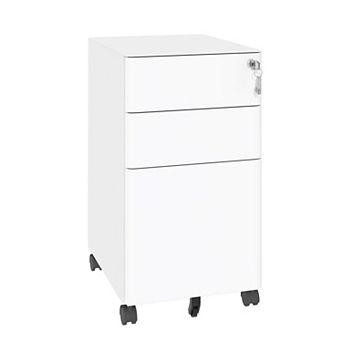 VIYET 3-Drawer Mobile File Cabinet with Lock - All-Steel Under Desk Storage on Wheels, White