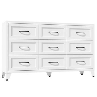 VIYET 9-Drawer Metal Dresser - Modern White Steel Storage Chest for Bedroom, Closet & Hallway