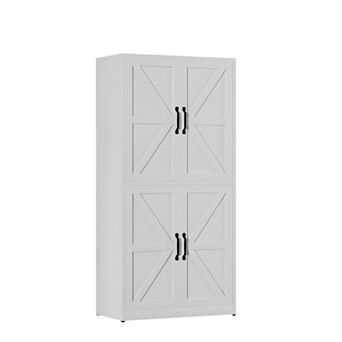 VIYET 64" Heavy-Duty Steel Kitchen Pantry - Tall Storage Cabinet with Adjustable Shelves, White