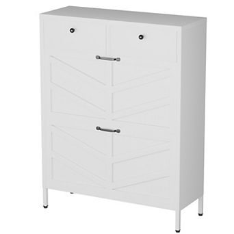 VIYET Slim Metal Shoe Cabinet with Flip Drawers - Modern Entryway Storage Organizer with Anti-Tip