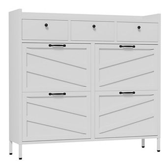 VIYET Slim Metal Shoe Cabinet with Flip Drawers - Modern Entryway Storage Organizer with Anti-Tip