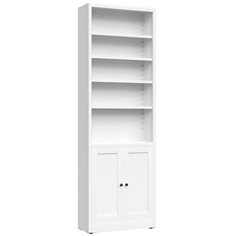 VIYET 71" Metal Bookcase - 5 tier Industrial Bookshelf with Door & Adjustable Shelves