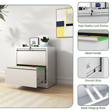 VIYET 2 Drawer File Cabinet with Lock - Metal Lateral Filing Cabinet for Home Office