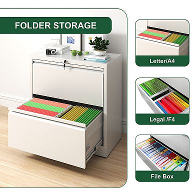 VIYET 2 Drawer File Cabinet with Lock - Metal Lateral Filing Cabinet for Home Office