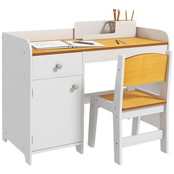 Multi-Function Kids Desk & Chair Set with Storage, White