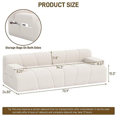 70.9" Memory Foam Cloud Sofa, Chenille Fabric Floor Sofa with Armrests & Removable Cover