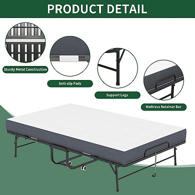 VIYET 75"x46" Extra Wide Folding Bed - 450lbs Heavy Duty Rollaway Bed with 5" Memory Foam Mattress