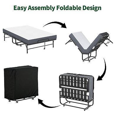 VIYET 75"x46" Extra Wide Folding Bed - 450lbs Heavy Duty Rollaway Bed with 5" Memory Foam Mattress