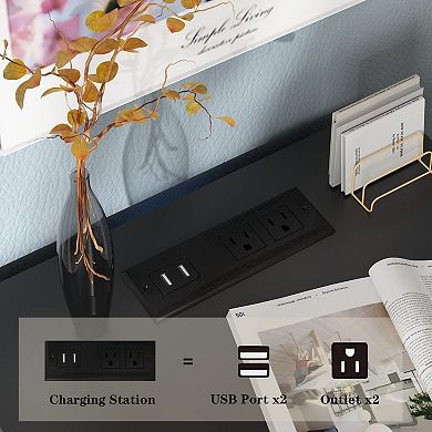 LED Nightstand with Charging Station (2 Plugs/2 USB), Side Table with 3 Drawers & Open Storage