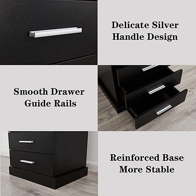 LED Nightstand with Charging Station (2 Plugs/2 USB), Side Table with 3 Drawers & Open Storage