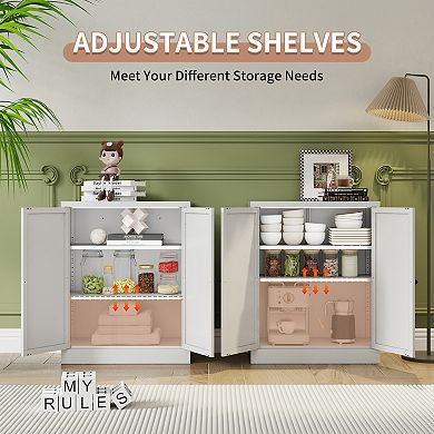 VIYET 35" Metal Pantry Cabinet - Low-Profile Kitchen Storage Organizer with Adjustable Shelves