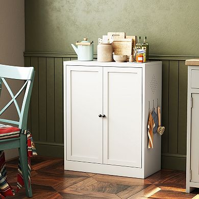 VIYET 35" Metal Pantry Cabinet - Low-Profile Kitchen Storage Organizer with Adjustable Shelves