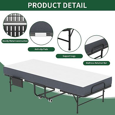 VIYET 75" Folding Bed with 5" Memory Foam Mattress - 450lbs Heavy Duty Space-Saving Rollaway Bed
