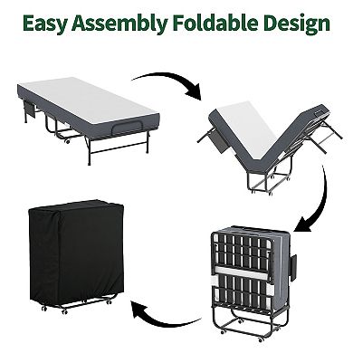 VIYET 75" Folding Bed with 5" Memory Foam Mattress - 450lbs Heavy Duty Space-Saving Rollaway Bed