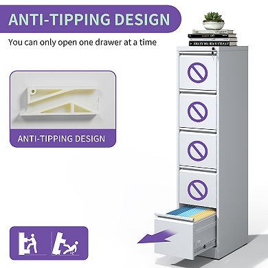 VIYET 5-Drawer Vertical File Cabinet - Locking Steel Ultimate Storage for Letter & Legal Files