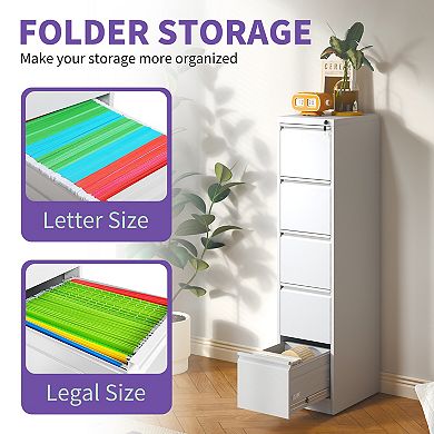 VIYET 5-Drawer Vertical File Cabinet - Locking Steel Ultimate Storage for Letter & Legal Files
