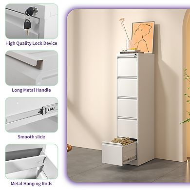 VIYET 5-Drawer Vertical File Cabinet - Locking Steel Ultimate Storage for Letter & Legal Files
