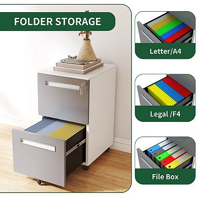 VIYET 2-Drawer Mobile File Cabinet with Lock - Fully Assembled All-Steel Storage Cabinet on Wheels