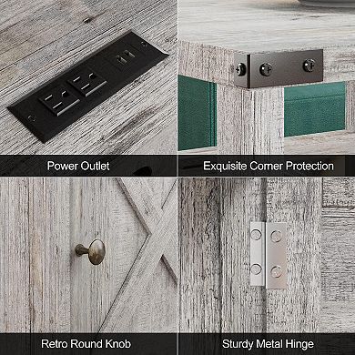 Farmhouse Nightstand with Charging Station (2 AC/2 USB), Rustic End Table Besides Table for Bedroom