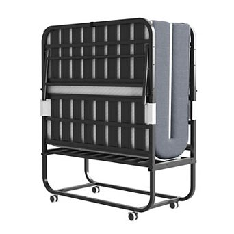 VIYET 75" Extra Long Folding Bed - Heavy-Duty Rollaway Bed with 5" Memory Foam Mattress