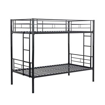 78 Inch Metal Twin Over Twin Bunk Bed with Safety Rails and Sturdy Steel Frame
