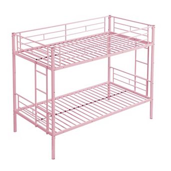 78 Inch Metal Twin Over Twin Bunk Bed with Safety Rails and Sturdy Steel Frame