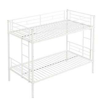 78 Inch Metal Twin Over Twin Bunk Bed with Safety Rails and Sturdy Steel Frame