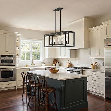 42-Inch 5-Light Matte Black Modern Pendant Light with Clear Glass Shades, Adjustable Height E12 Base