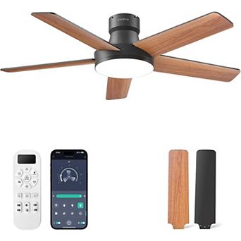 44" Ceiling Fans with Lights Remote or APP, Flush Mount Modern Ceiling Fan Quiet for Bedroom, Black