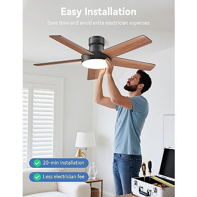 44" Ceiling Fans with Lights Remote or APP, Flush Mount Modern Ceiling Fan Quiet for Bedroom, Black