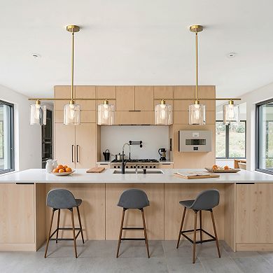 47-Inch Gold 3-Light Pendant Light Clear Glass Cylinder Shades Height Adjustable up to 47 Inches