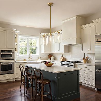 47-Inch Gold 3-Light Pendant Light Clear Glass Cylinder Shades Height Adjustable up to 47 Inches