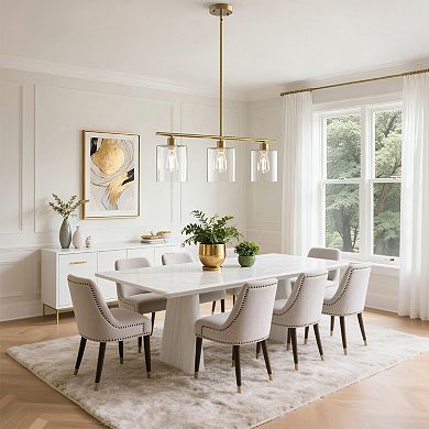 47-Inch Gold 3-Light Pendant Light Clear Glass Cylinder Shades Height Adjustable up to 47 Inches