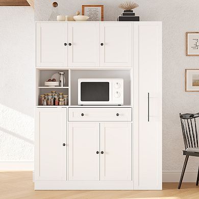 KWPZQEB Freestanding Buffet with Hutch & Pull-Out Side Cabinet, 6 Doors & Drawer for Dining Room