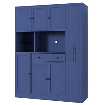 KWPZQEB Freestanding Buffet with Hutch & Pull-Out Side Cabinet, 6 Doors & Drawer for Dining Room
