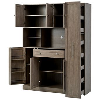 KWPZQEB Freestanding Buffet with Hutch & Pull-Out Side Cabinet, 6 Doors & Drawer for Dining Room