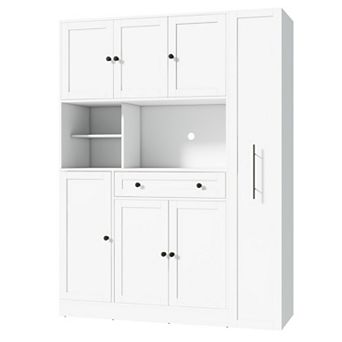 KWPZQEB Freestanding Buffet with Hutch & Pull-Out Side Cabinet, 6 Doors & Drawer for Dining Room
