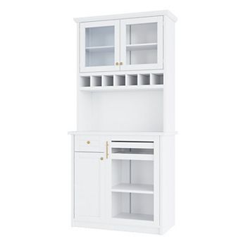 KWPZQEB Farmhouse Freestanding Buffet with Hutch, Wine Rack & Adjustable Shelves for Dining Room