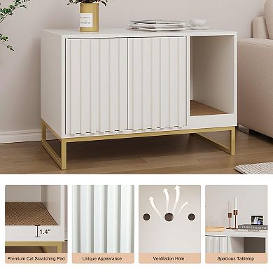 Cat Litter Box Enclosure with Scratch Pad, Hidden Cat Washroom & End Table for Indoor Cats