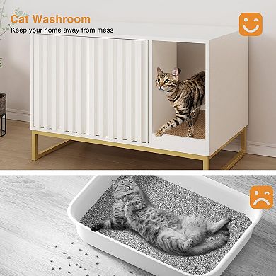 Cat Litter Box Enclosure with Scratch Pad, Hidden Cat Washroom & End Table for Indoor Cats