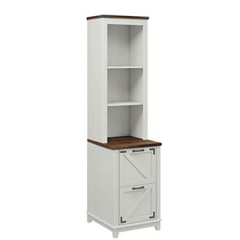 Farmhouse Tall Bookcase with 3 tier Open Shelves and 2 Drawers, Wood Bookcase for Home Office