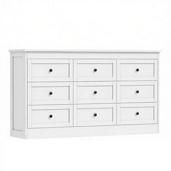 White Modern 59"Wide Wood Chest of Drawers,9 Drawer Dresser for Bedroom