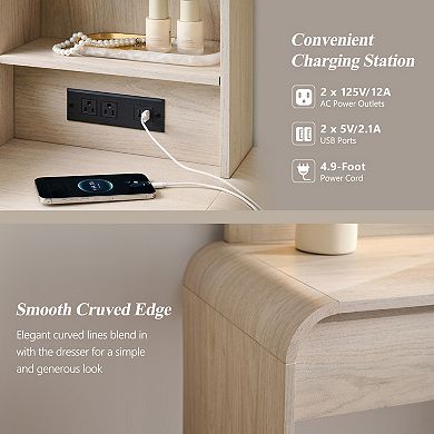Vanity Desk with LED Mirror & Charging Station, Makeup Table with 5 Drawers, Modern Dressing Table